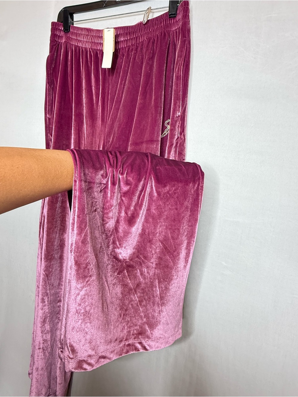 Pink By Victoria Secret Rhinestone Logo Velour Crop Hoodie & Wide Leg Pants L A4 - Picture 8 of 8